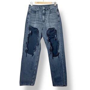American Eagle Baggy‎ Jeans 8 black high rise waist distressed destroyed holes